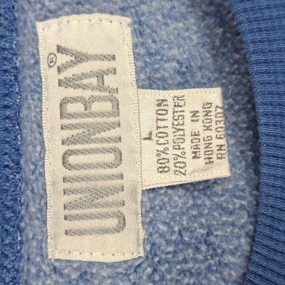 Vintage UnionBay AOP swirls print baby blue & white LG pullover sweatshirt - Picture 6 of 6